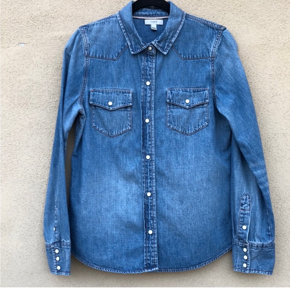💙- J. Crew Denim Western Style Pearl Snap Button Down Shirt -FINAL PRICE